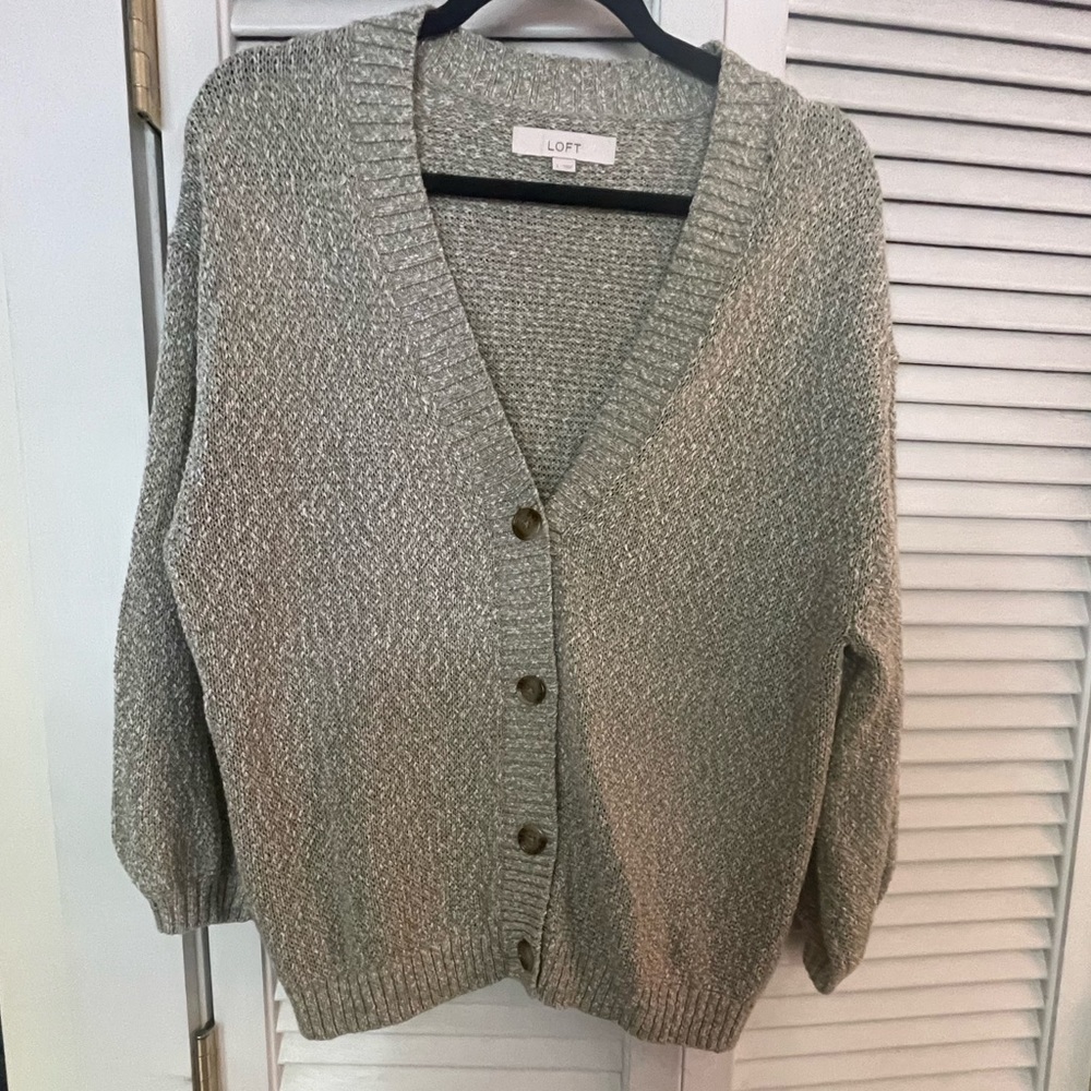 LOFT Size L Green/Grayish Knit Cardigan